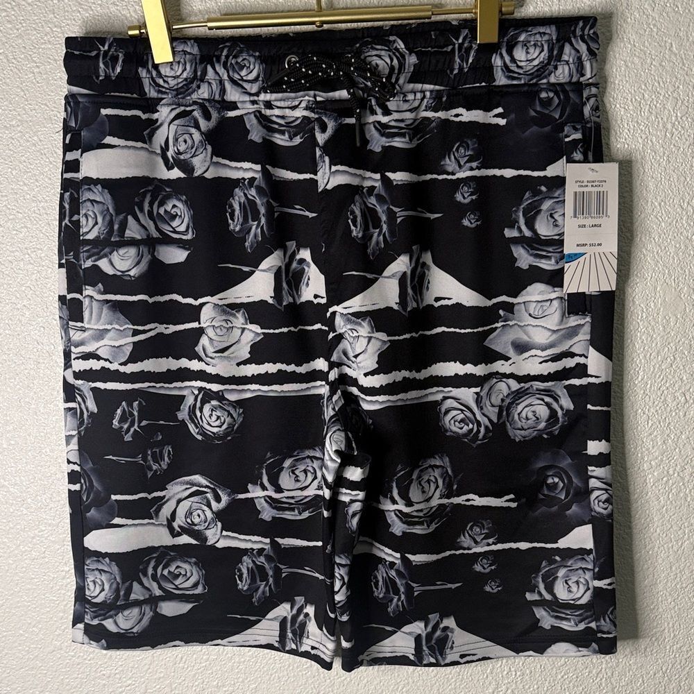 Black and White Floral Men's Athletic Shorts